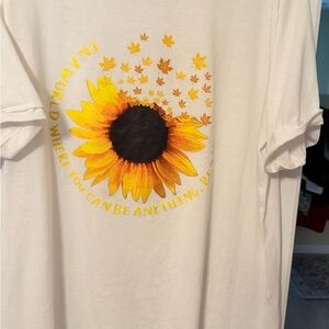 White T-Shirt with Sunflower and Leaves Design